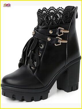 Chunky Heel Combat Booties Zip Lace-Up Buckle Rivets Punk Goth Platform Boots